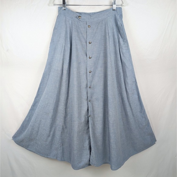 Vtg Lizwear Blue Button Maxi Skirt Elastic Pockets 8 M Y2K Prarie Cottagecore - Picture 1 of 9